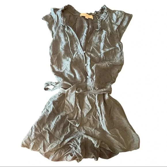 LOFT Petite XSP Clip-Dot Romper – Teal | Ruffle Sleeve, Belted, Lined - Picture 4 of 9